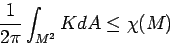 \begin{displaymath}\frac{1}{2\pi}\int_{M^2}K dA\le \chi(M)
\end{displaymath}